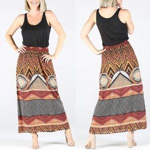 Nostalgia Aztec Print Maxi Skirt NWT • Rayon • Orange Black Red White • Long